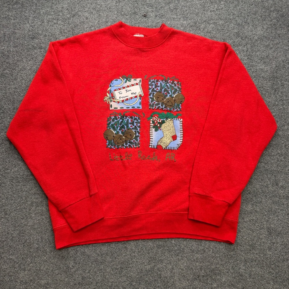 Vintage Fruit of the Loom Christmas Sweatshirt Red Little Rock AR Mens Large USA